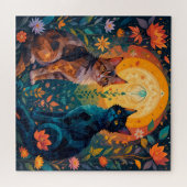 Katzen in der Natur mit geometrischen Elementen Puzzle (Horizontal)