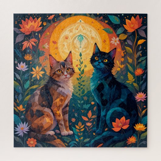 Katzen in der Natur mit geometrischen Elementen Puzzle (Vertikal)