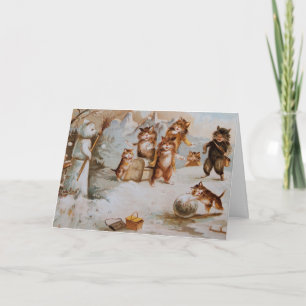 Katzen in der Schneeball-Kampf-Feiertags-Karte Feiertagskarte