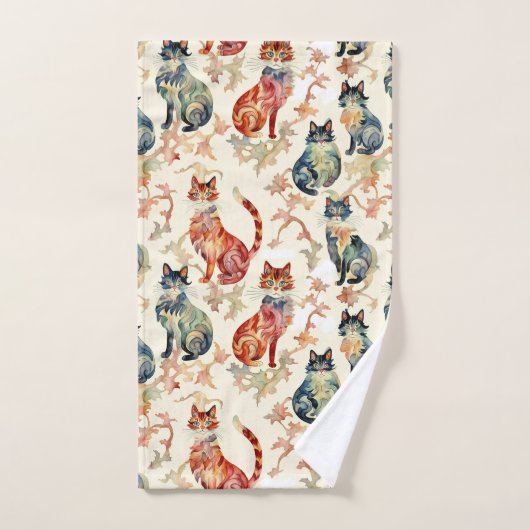 Katzen in einem chinesischen Aquarellmuster Badhandtuch Set (Handtuch)