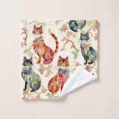 Katzen in einem chinesischen Aquarellmuster Badhandtuch Set (Waschlappen)