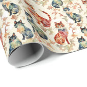 Katzen in einem chinesischen Aquarellmuster Geschenkpapier (Rolleneckpunkt)