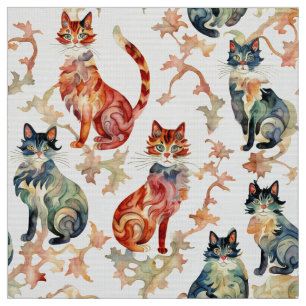 Katzen in einem chinesischen Aquarellmuster Stoff