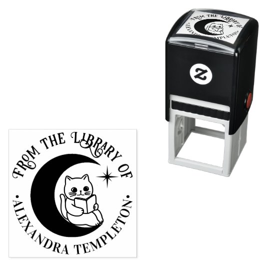 Katzen in einem Crescent Moon Library-Buch Permastempel (Beispiel)