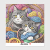 Katzen in einem Korb Aufkleber (Blatt)