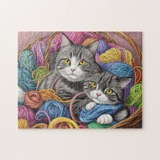 Katzen in einem Korb Puzzle (Horizontal)