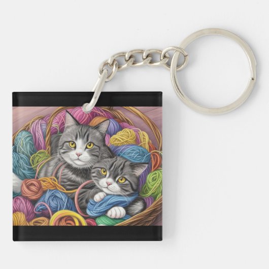 Katzen in einem Korb Schlüsselanhänger (Rückseite)