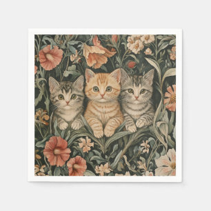 Katzen in einem Vintagen Garten im William Morris Serviette