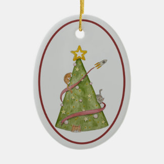 Katzen in einem Weihnachtsbaumschmuck Keramik Ornament