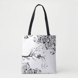 Katzen in einer Baumhütte Herz Schwarz-weißer Wort Tasche