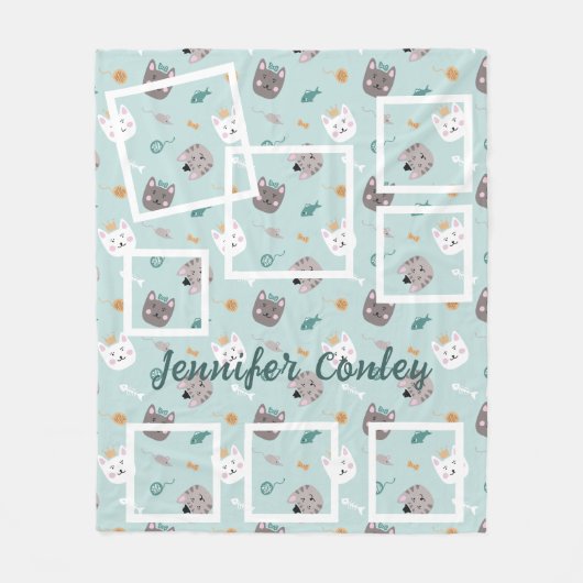 Katzen in Hats Blue Foto Collage Modern Whimsical Fleecedecke (Vorderseite)