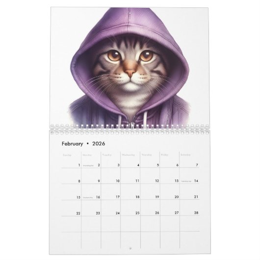 Katzen in Hoodies 2026 Kalender 12 Monate jährlich (Feb 2026)
