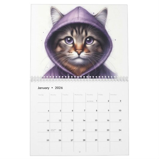 Katzen in Hoodies 2026 Kalender 12 Monate jährlich (Jan 2026)