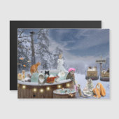 Katzen in Hot Tub Winter Szene Magnetkarte (Vorne/Hinten)