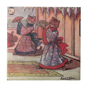Katzen in Kimonos Vintage Louis Wain Fliese