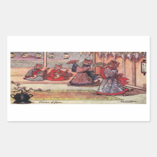 Katzen in Kimonos Vintage Louis Wain Rechteckiger Aufkleber