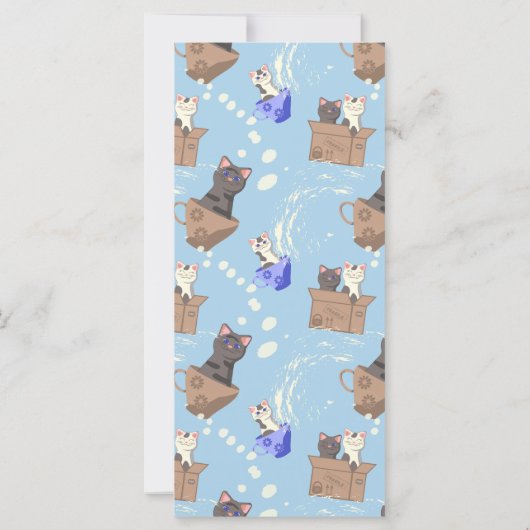 Katzen in Kiste und Milchfallen auf blau (Rückseite)