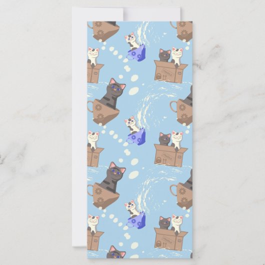 Katzen in Kiste und Milchfallen auf blau (Vorderseite)