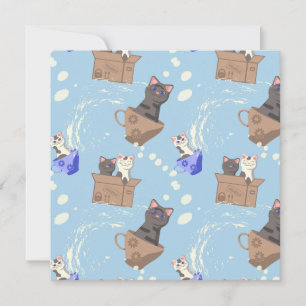 Katzen in Kiste und Milchfallen auf blau