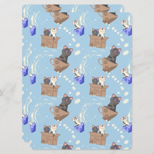 Katzen in Kiste und Milchfallen auf blau (Vorne/Hinten)