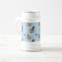 Katzen in Kiste und Milchfallen auf blau