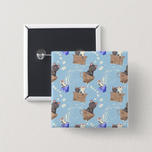 Katzen in Kiste und Milchfallen auf blau Button (Vorne & Hinten)