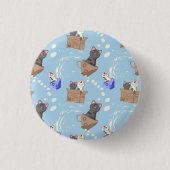 Katzen in Kiste und Milchfallen auf blau Button (Vorderseite)