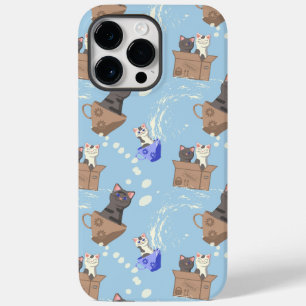 Katzen in Kiste und Milchfallen auf blau Case-Mate iPhone 14 Pro Max Hülle