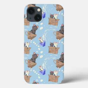 Katzen in Kiste und Milchfallen auf blau Case-Mate iPhone Hülle