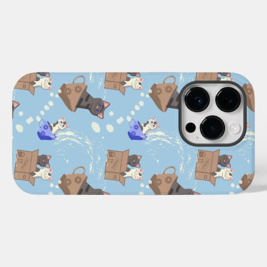 Katzen in Kiste und Milchfallen auf blau Case-Mate iPhone Hülle (Rückseite (Horizontal))