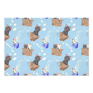 Katzen in Kiste und Milchfallen auf blau Fotodruck