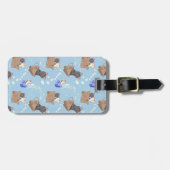 Katzen in Kiste und Milchfallen auf blau Gepäckanhänger (Vorderseite horizontal)