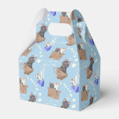 Katzen in Kiste und Milchfallen auf blau Geschenkschachtel (Rückseite)