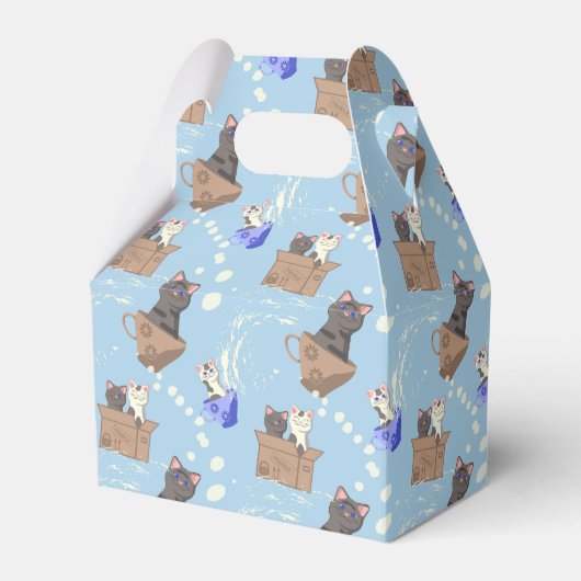 Katzen in Kiste und Milchfallen auf blau Geschenkschachtel (Vorderseite)