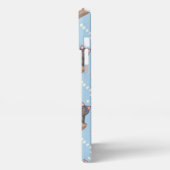 Katzen in Kiste und Milchfallen auf blau iPhone Hülle (Linke Seite)