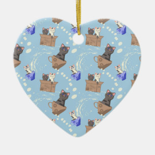 Katzen in Kiste und Milchfallen auf blau Keramik Ornament