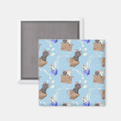 Katzen in Kiste und Milchfallen auf blau Magnet (Vorderseite/Rückseite)