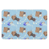 Katzen in Kiste und Milchfallen auf blau Magnet (Horizontal)