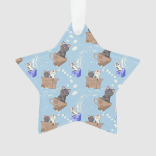 Katzen in Kiste und Milchfallen auf blau Ornament