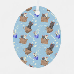 Katzen in Kiste und Milchfallen auf blau Ornament Aus Metall