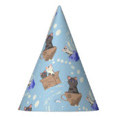 Katzen in Kiste und Milchfallen auf blau Partyhütchen (Links)