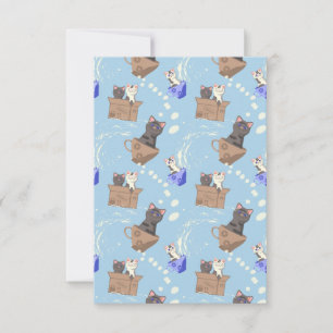 Katzen in Kiste und Milchfallen auf blau RSVP Karte
