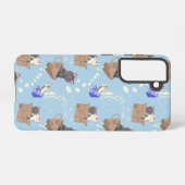 Katzen in Kiste und Milchfallen auf blau Samsung Galaxy Hülle (Rückseite (Horizontal))