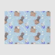 Katzen in Kiste und Milchfallen auf blau