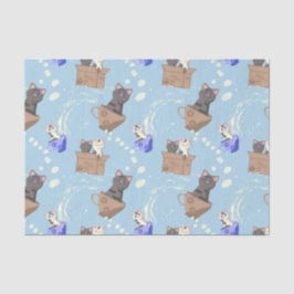 Katzen in Kiste und Milchfallen auf blau Seidenpapier