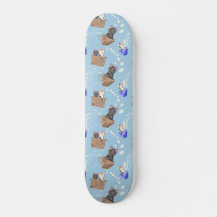 Katzen in Kiste und Milchfallen auf blau Skateboard