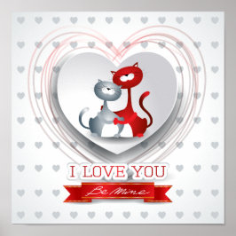 Katzen in Liebe mit dem Herzen Poster