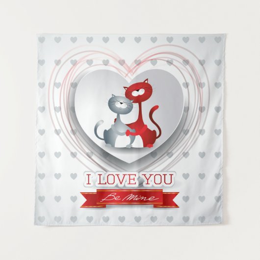 Katzen in Liebe mit dem Herzen Wandteppich (Vorderseite)