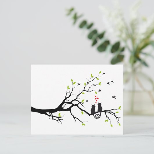 Katzen in Liebe mit den roten Herzen auf den Frühl Postkarte (Stehend Vorderseite)