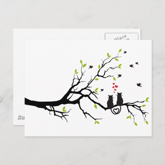 Katzen in Liebe mit den roten Herzen auf den Frühl Postkarte (Vorne/Hinten)